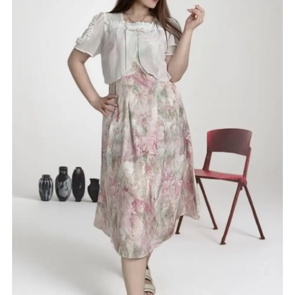 [NEW]FADFAD Gaun cetak bergabung lengan pendek elegan - Shop | Tokopedia