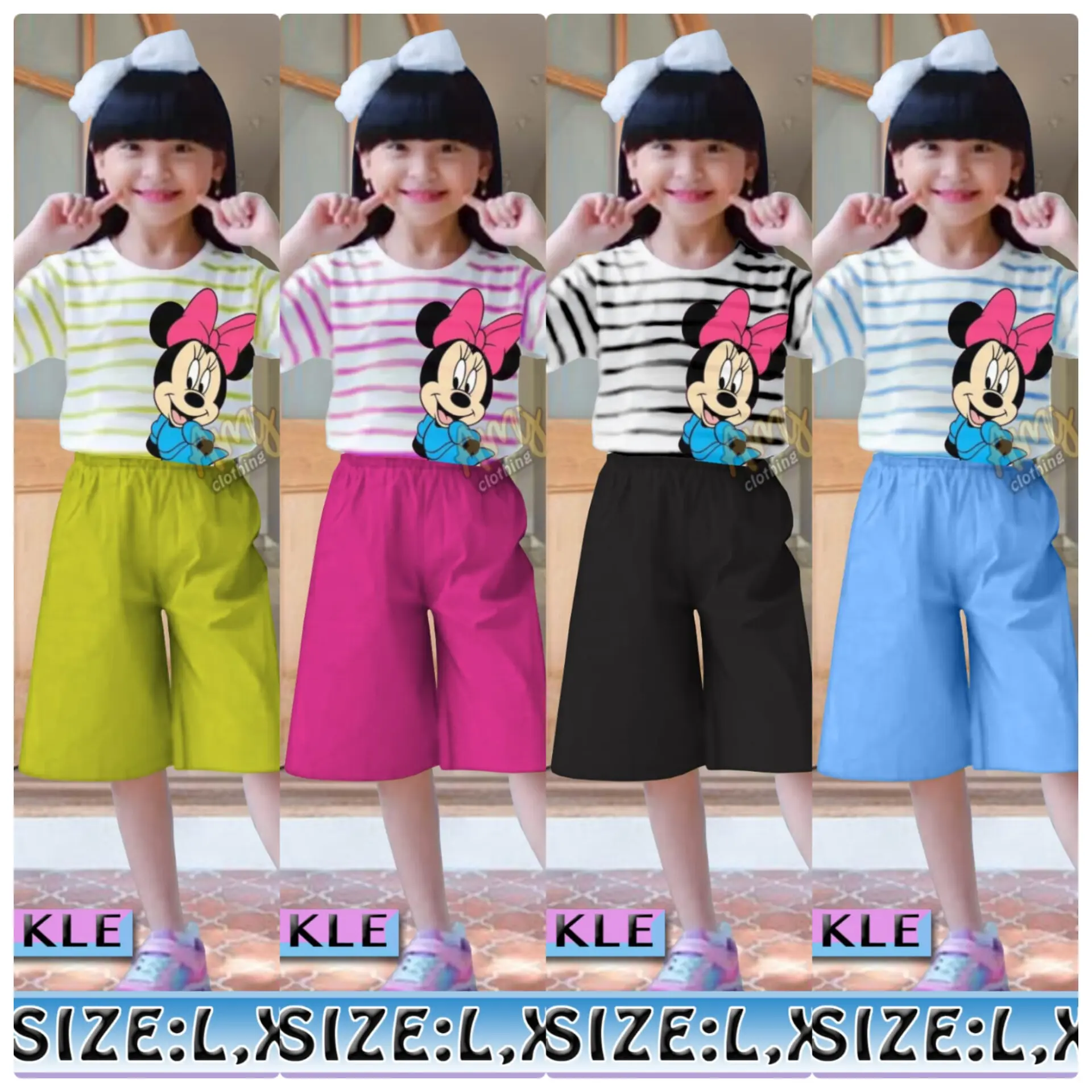 Setelan Baju Anak Perempuan Lengan Pendek dan Celana Kulot Model Korea - Bahan French Terry - Fashion, Pakaian