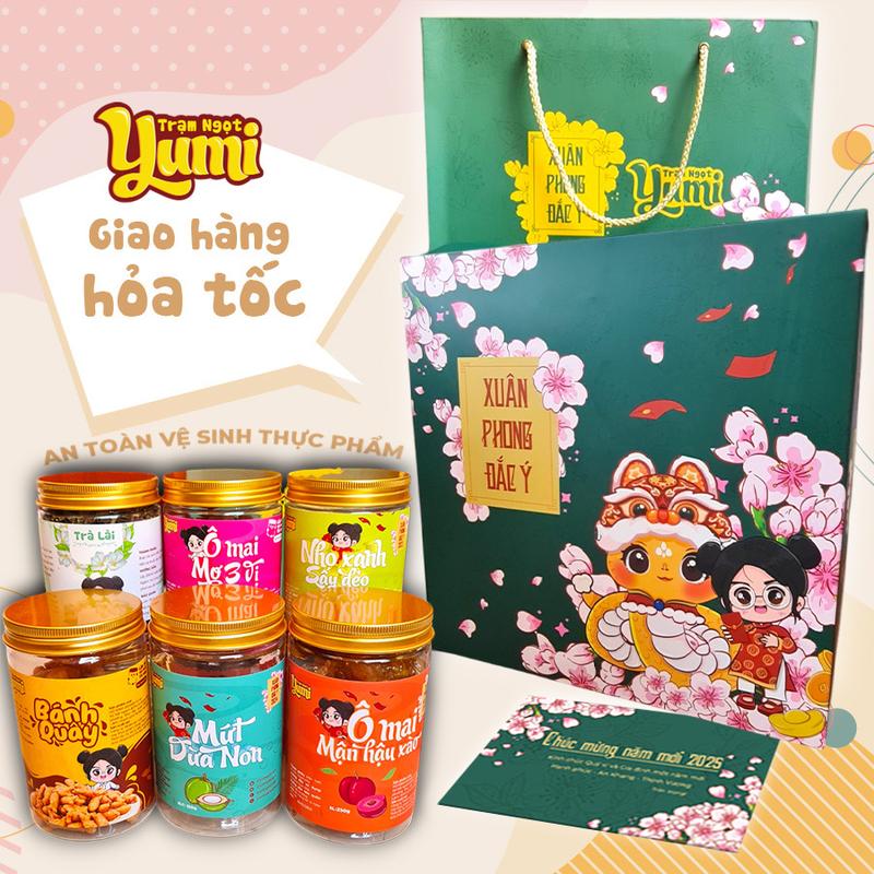 Hộp Quà Tết 2025 Xuân Phong Đắc Ý, Quà tặng Doanh nghiệp, Gia đình và Người thân Tết Ất Tỵ 6 món - Trạm ngọt Yumi