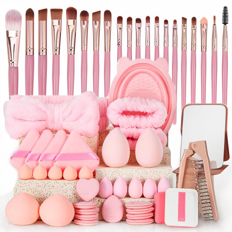 Makeup Tool Set, 36/46/56pcs/set Makeup Brush & Makeup Sponge & Powder Puff & Headband & Mirror & Comb & Brush Cleaning Bowl, Professional Makeup Tools for Women 2