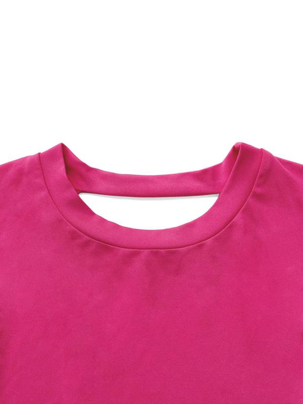 Women's Regular Fit Solid Twist Cut Out Backless Crop Tee without Necklace, Casual Cap Sleeve Round Neck T-shirt for Summer, Fashion Women's Summer Holiday Top for Daily Wear Valentine's Day, Gift 7