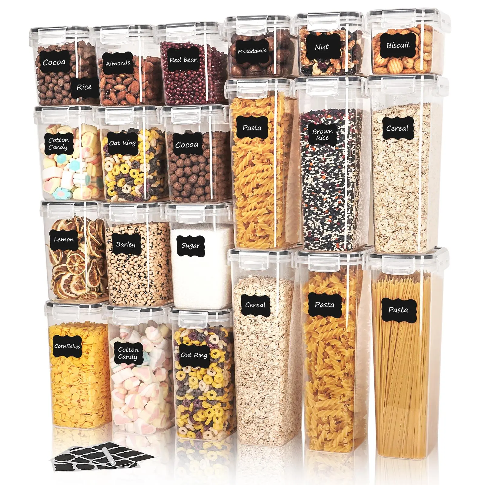 Food Storage Container with Lid, 7/14/21pcs/set Food Storage Box with Labels and Marker, Kitchen Accessories Food Storage Organizer for Cereal, Flour, Sugar, Pasta, Noodles, Kitchen Utensils, Kitchen Gadgets