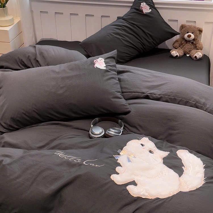 Bộ Vỏ Chăn Ga Gối Cotton Đũi Shinbedding( Set Vỏ Chăn Không Có Ruột) giường giặt máy ửng hồng - hồng đầu gấu trắng nệm