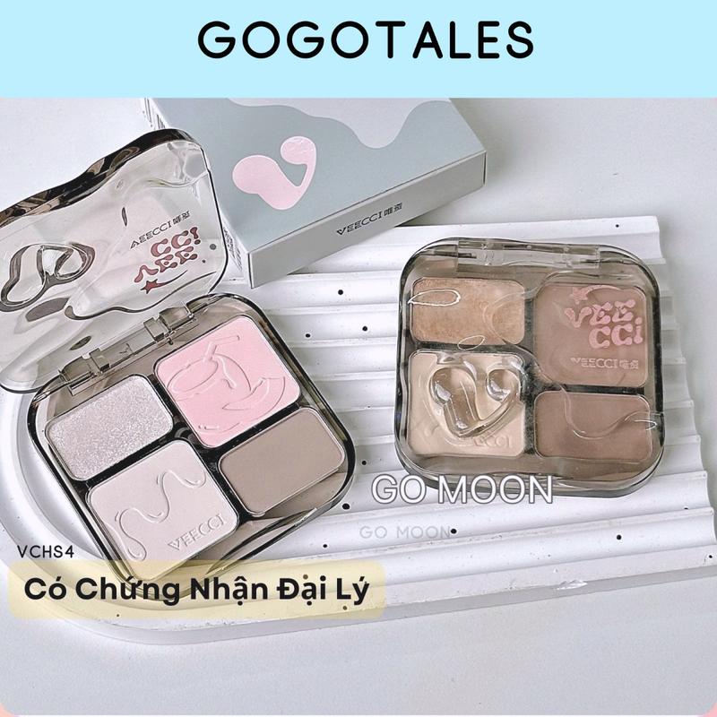 VEECCI Bảng Phấn Bắt Sáng Và Tạo Khối VEECCI 4 ô màu kèm má hồng Tự Nhiên Lâu Trôi Chống Nước 8g gogo tales shop