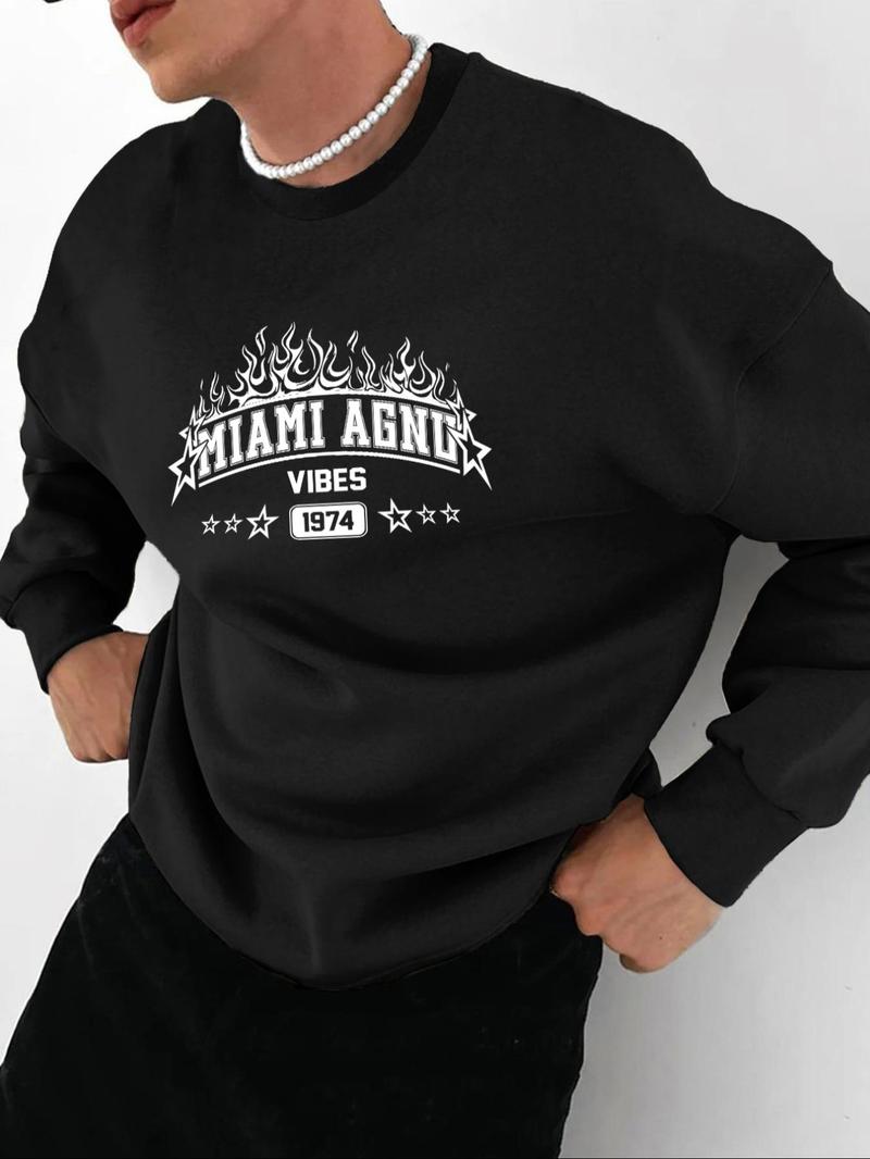 Product Introduction of Men's Letter Print Round Neck Sweatshirt, Loose Casual Fashion Long Sleeve Pullover for Fall & Winter, Men's Clothes for Daily Wear 5