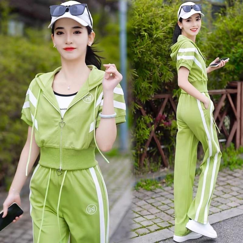 Bộ Đồ Thể Thao Nữ, Hàng Mới Về Mùa Hè 2025, Trang Trí Thời Trang Yếu Tố Thêu, Bộ Đồ Hai Mảnh Thời Trang Thường Ngày Phong Cách Và Hợp Xu hướng, Trẻ Trung Và Nhỏ Gọn, ngắn Tay, ngắn Tay 0