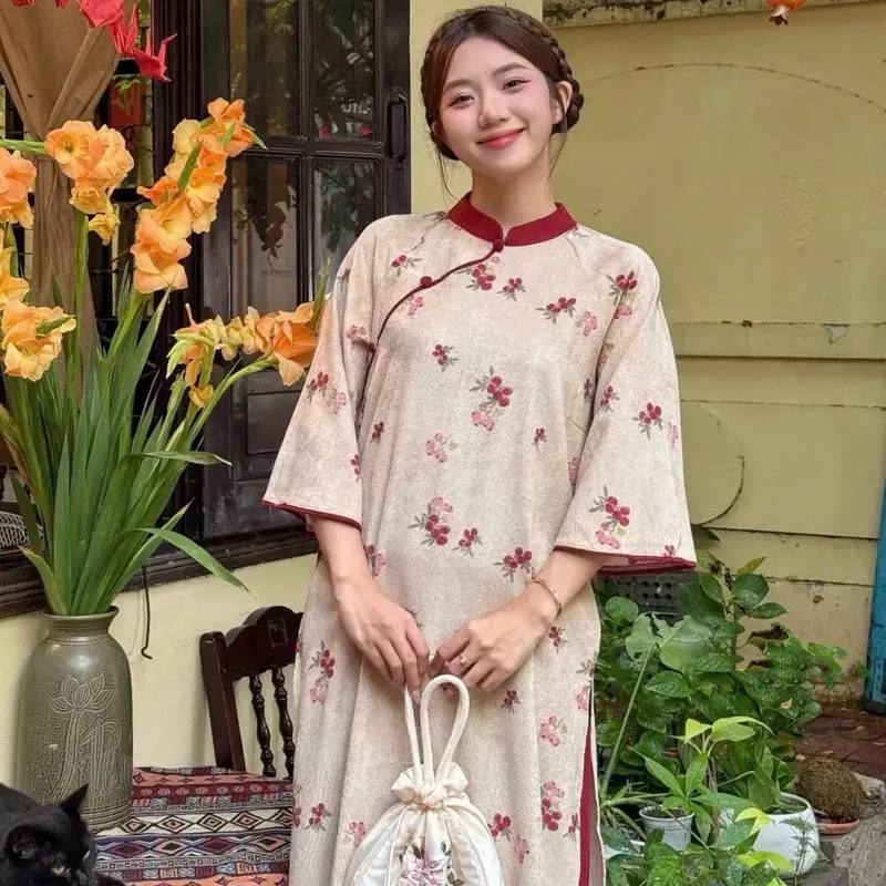 [ SẴN HÀNG ] Áo dài cách tân Tử Kì nhung chéo - Áo dài Saam 2
