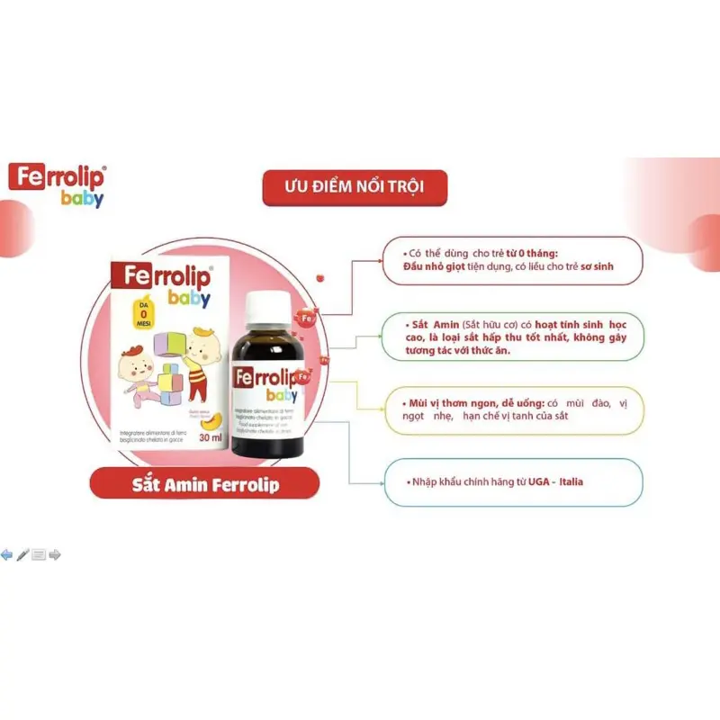 Sắt Ferrolip baby, sắt vị đào cho bé, bổ sung dự phòng sắt cho cơ thể ,hỗ trợ tạo Hồng cầu giảm nguy cơ thiếu máu do thiếu s Vitamin Men Vi Sinh 2