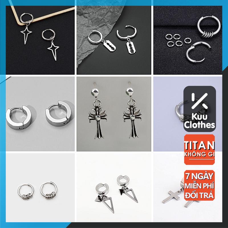 Khuyên tai tròn dạng xỏ nam nữ Kuu Clothes màu bạc đơn giản đẹp nhỏ xinh - Hoa tai tổng hợp (1 chiếc)