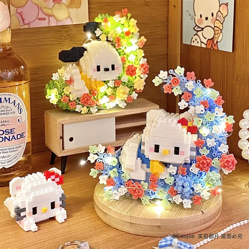 Hello Kitty, Mặt Trăng Hoa Đèn Ngủ, Pochacco, Tương Thích Với Lego, Khối Xây Dựng Hạt Nhỏ Đồ Chơi Lắp Ráp Giáo Dục Trẻ Em, Vận Chuyển 48 Giờ, Năm 2024 3