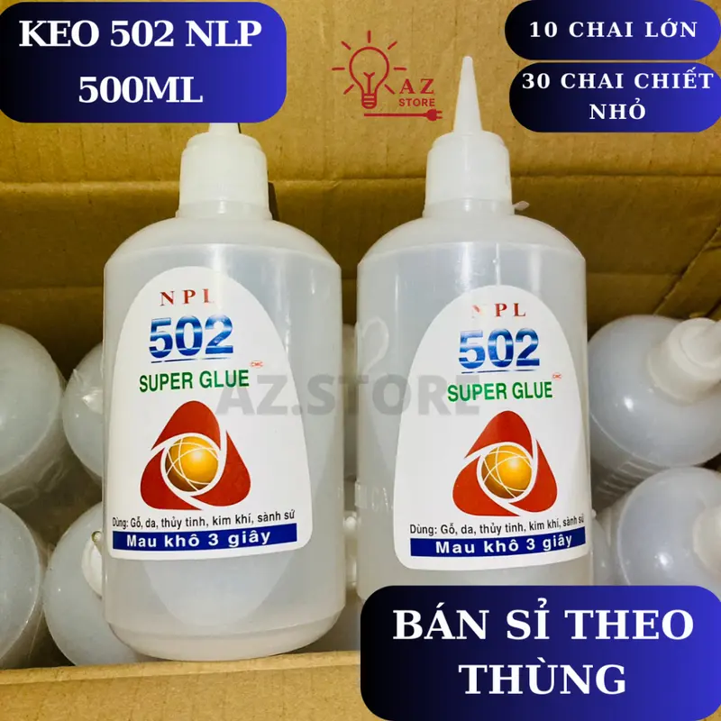 Keo 502 NLP BÁN SỈ NGUYÊN THÙNG - keo dán sắt lớn lọ tròn siêu dính 500ml -Tặng kèm 3 chai rỗng nhỏ để chiết sản phẩm 0
