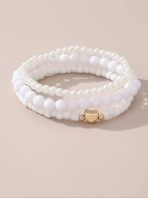 Cute Heart Charm Bracelet for Kids, Faux Pearl Decorated Beaded Bracelet, Fashionable Hand Jewelry for Girls, All-match Fashion Accessories for Daily Wear, Valentine's Day, Gift 3