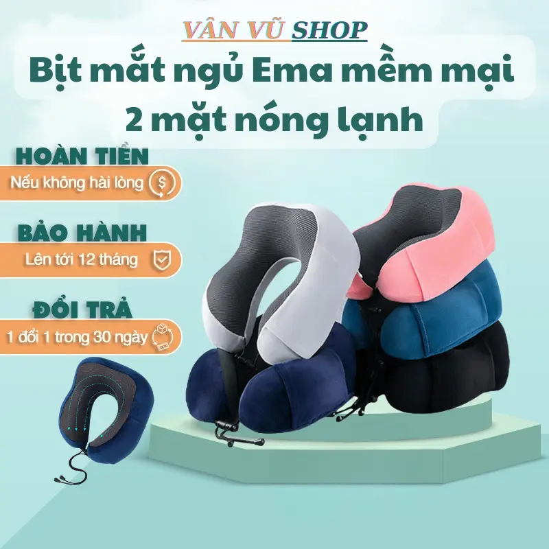 Gối chữ U kê cổ cao su non Ema ruột êm vỏ mềm dành cho dân văn phòng dân lái xe và du lịch đường dài
