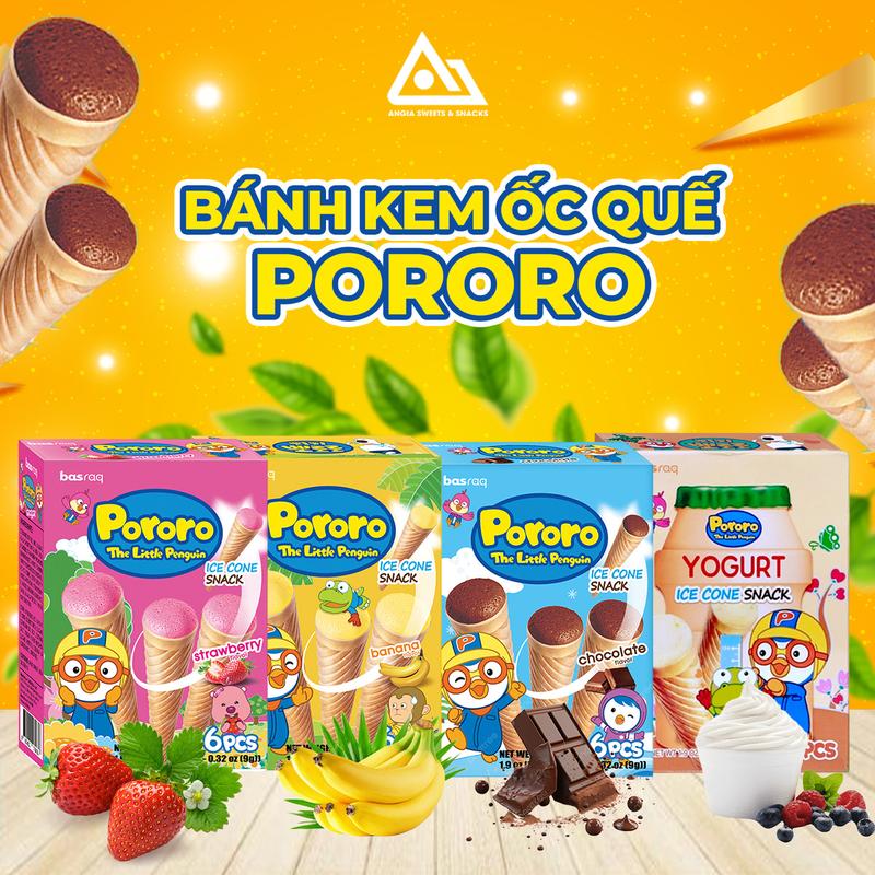 Bánh ốc quế Pororo Hàn Quốc 54g, bánh ăn vặt cho bé đủ vị chuối socola dâu sữa chua An Gia Sweets Snacks