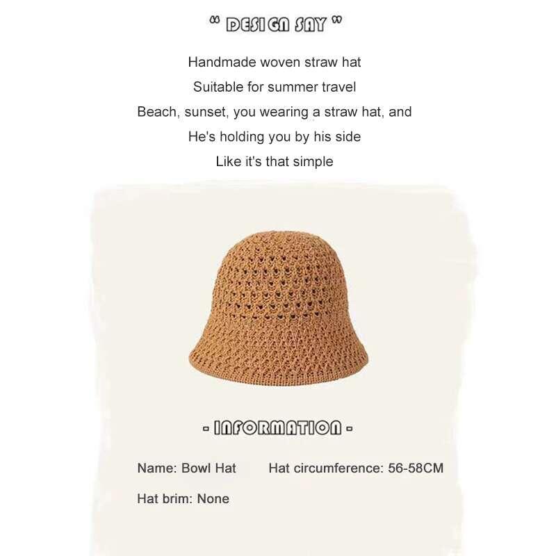 Product Introduction of Bucket Spring Summer Hollow Knitted Hat Solid Color Sunhat Fisherman Caps Casual Foldable Beach Cap 25