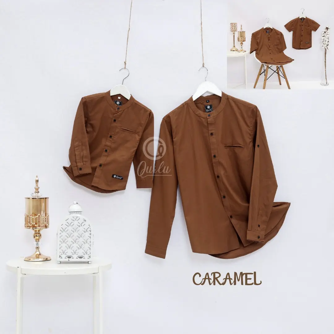 Qurlu - Kemeja Koko Anak / Dewasa Coklat Tua / CARAMEL ( koko couple ayah anak )
