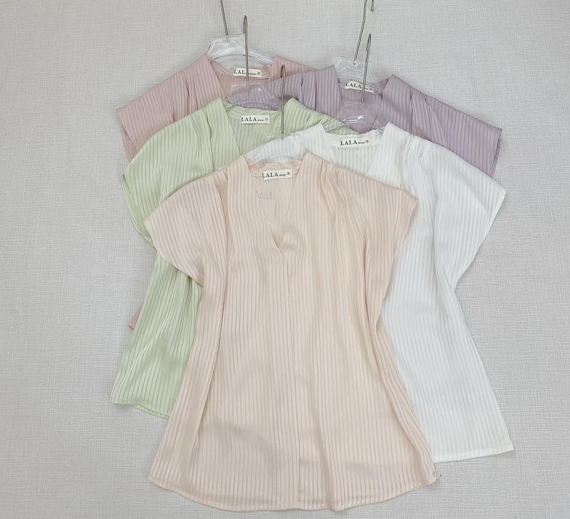 Áo Sơ Mi Lụa Tằm Kẻ Cổ V Tay Liền Lala Fashion Mã 3229