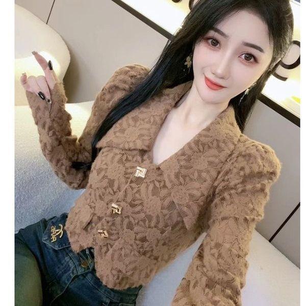 Áo Sơ Mi Thời Trang Sang Trọng, Thời Trang, Dành Cho Nữ, Hàng Mới Về Mùa Thu 2024, Áo Ren khoét Tay Phồng Bó Eo, Áo Sơ Mi Ngắn Women Top Shirt 4