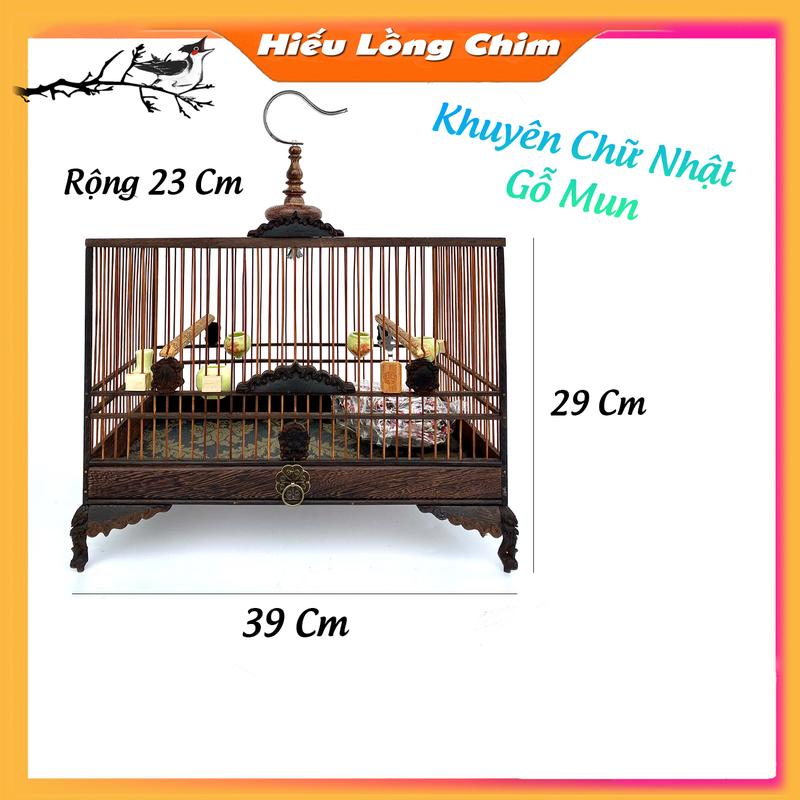 Lồng Chim Khuyên + Chim Hút Mật Tự Ráp Phom Chữ Nhật Size Vuông 39-23-29 Gỗ Mun (Giảm 20%)