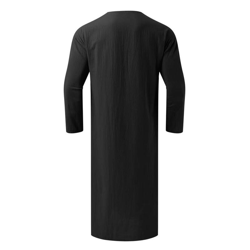 Product Introduction of Muslim Robe New Men's Loose Stand Collar Door Tube Long Sleeve Robe Ethnic Style Robe 11
