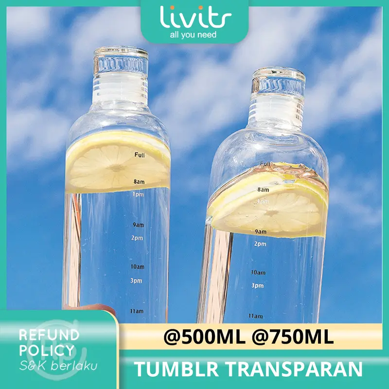 Botol Minum 500ml & 750ml I Botol Transparan I Tumbler Estetik I Botol Portable I Botol Olahraga Water Biru Bottles  Plastik  Kitchenware  Hitam  Pink 0