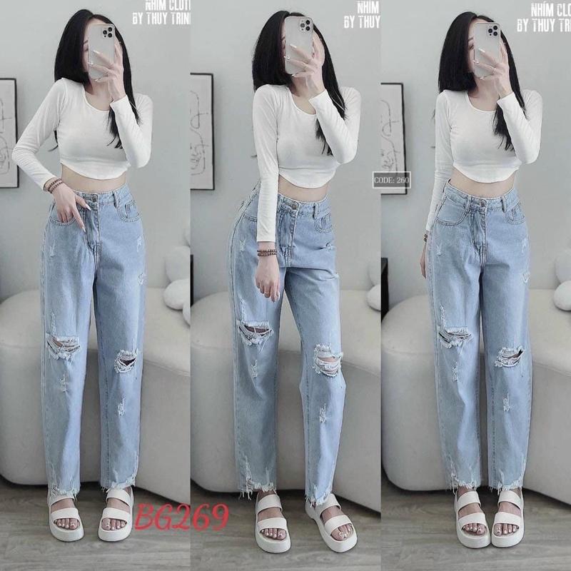 Quần jeans nữ dáng baggy rách kiểu cá tính từ jean1988 Women Pants