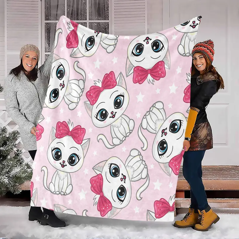 Cartoon Cat Pattern Blanket, Soft Comfortable Throw Blanket, Air-conditioned Room Blanket, Warm Nap Blanket for Home & Office 3
