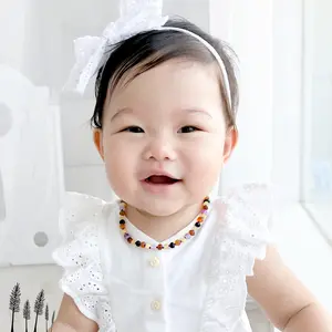 Amber Buddy | LE488 Kalung & Gelang Bayi Baltic Amber kombinasi purple frost agate. 32cm & 14cm