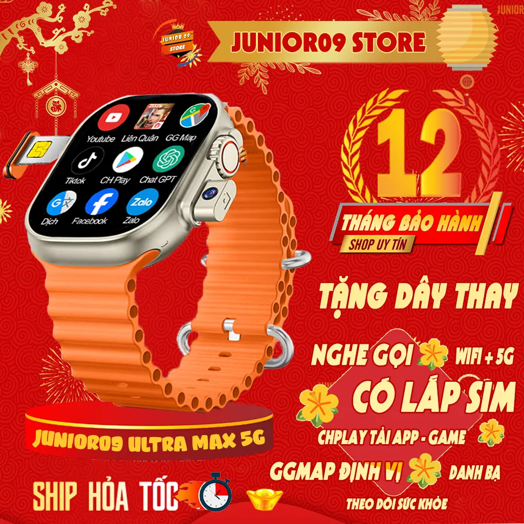Đồng Hồ Thông Minh S9 ULTRA 5G MAX JUNIOR09 WATCH, Lắp SIM Nghe gọi độc lập, Lướt Tiktok, Định vị GPS, Tải App và Game, có CH Play, Kết nỗi Wifi, Có Camera 2 chiều, Theo dõi sức khỏe,