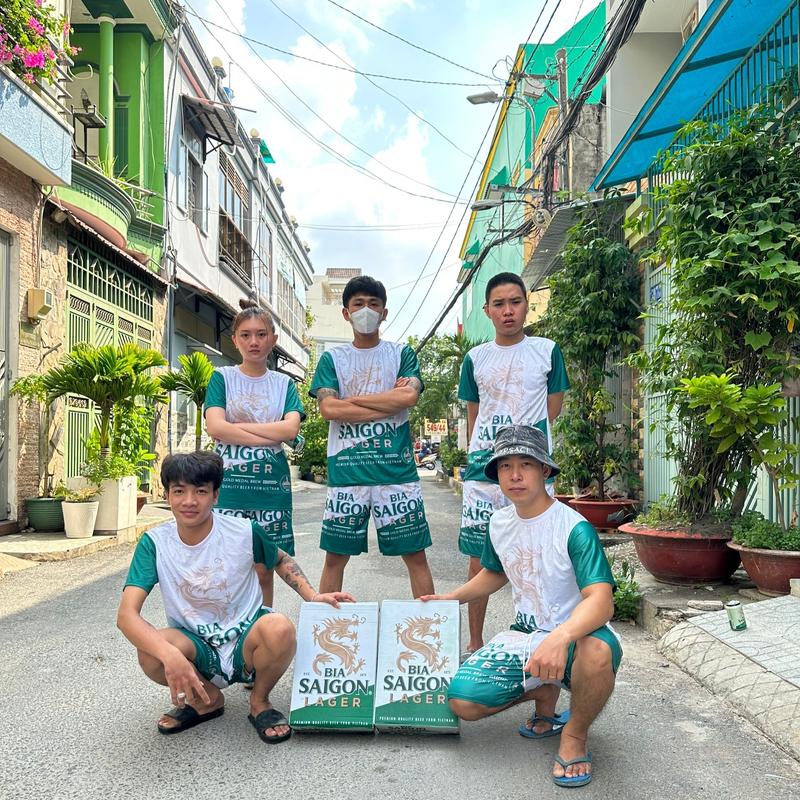 Bộ Đồ Bia Sài Gòn - Nguyên Set Mặc Nhà Đi Chơi Mặc Nhóm Họa Tiết Xanh Chất Thun Lạnh Từ 10-95kg Nữ Women