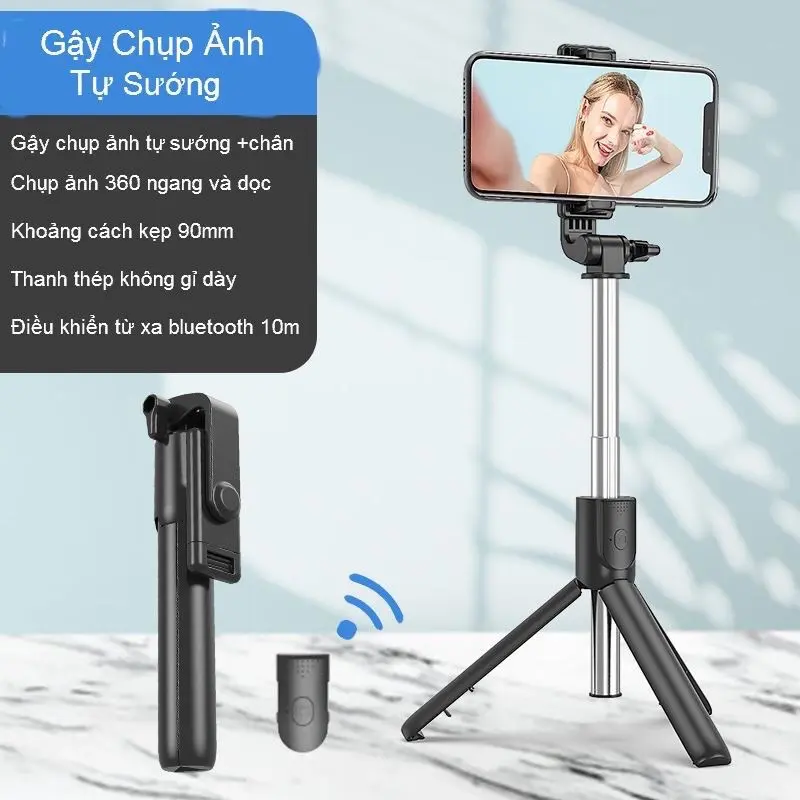 Gậy chụp hình 3 chân có bluetooth Selfiecom chụp ảnh selfie bằng remote, kẹp xoay 360 độ Phụ Kiện Tripod