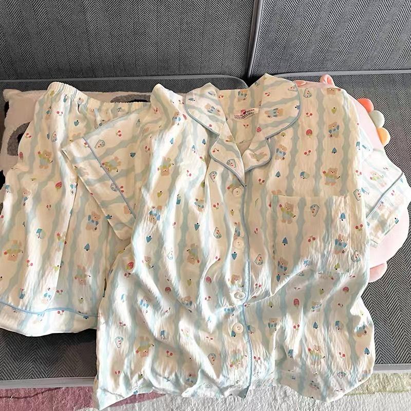 Bộ Đồ Ngủ Cotton Cho Nữ, Thiết Kế Đám Mây, Thích Hợp Cho Mùa Hè, Với Gấu Hoa Anh Đào, ngắn Tay, Phong Cách Người Nổi Tiếng Trên Internet, Dễ Thương Và Ngọt Ngào, Có Sẵn Trực Tiếp, Thích Hợp Cho Trang Phục Đi Ngủ Của Học Sinh 8