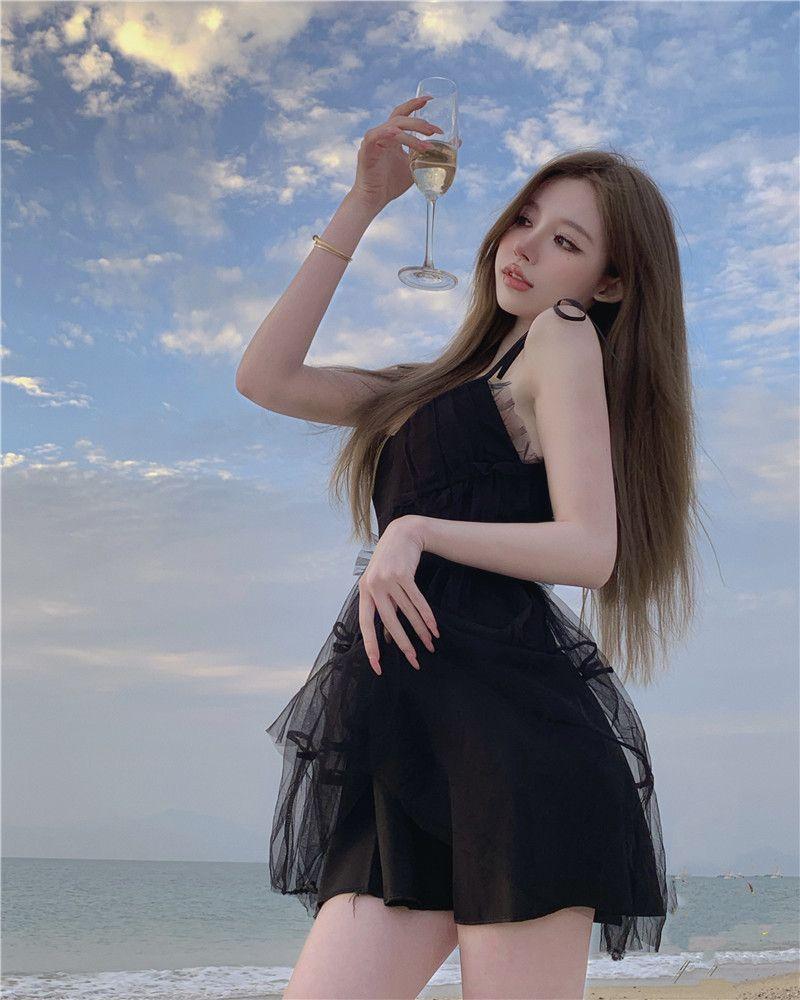 Product Introduction of #D2130# Sweet and Spicy Girl Mesh Sling Dress for Women Spring Black Ruffle Edge Short Skirt with Waist Closure Sexy Princess Fluffy Skirt Casual Womenswear Lingerie Lady Casual Wear Comfort Summer Basic Gowns 13