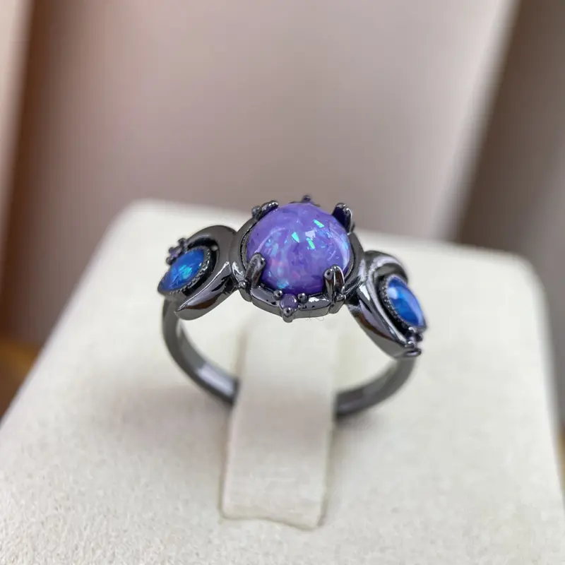 Special Lavender Imitation Opal Ring Star Moon Ring Black Ring Wedding Promise Ring Birthstone Ring Gift for Her engaged  ring mara  paris anxiety  rings brilliant  earth state maximalist  jewellery gold  nose  men amber  heart promise elongated  cushion 5