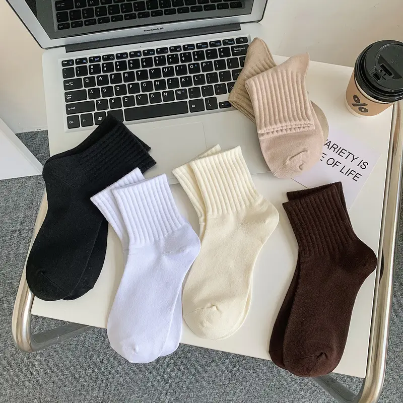Tất Ngắn Trơn Dành Cho Nữ, Phong Cách Mùa Thu, Chất Liệu Cotton Thoáng Khí, Vớ Ống Giữa Mềm Mại, Vớ Thường Ngày Thích Hợp Cho Bé Gái, Mỏng Và Tươi Mới, 1 Đôi 3