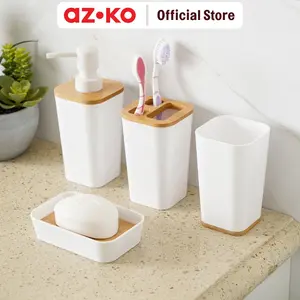 AZKO Stora Set 4 Pcs Perlengkapan Kamar Mandi Ps Liquid Soap Shampoo Dispenser Botol Sabun Sampo Serbaguna Set Aksesoris Kamar Mandi Perlengkapan Rumah Tempat Sabun Batang
