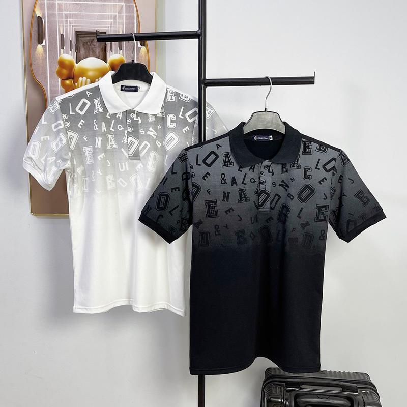 Áo thun Polo cổ trụ nam nữ phối loang in chữ kiểu Đen Trắng Menswear Có Cổ