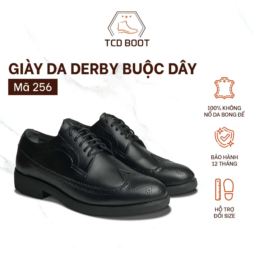 Giày Da Nam Derby Buộc Dây, Giày Tây Công Sở Da Bò Nguyên Tấm Đế Khâu Chắc Chắn - Xưởng Giày Chelsea Boot