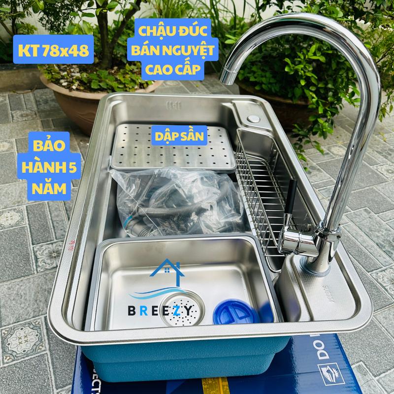 Chậu rửa chén/bát 1 hố bán nguyệt kiểu dáng Nhật Bản cao cấp inox 304 - BREEZY chaurua bat1ho