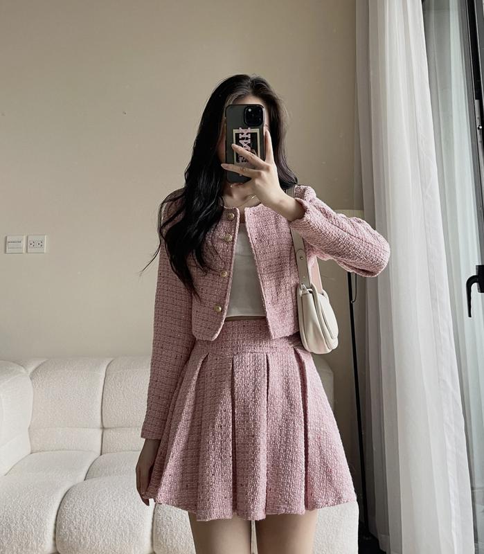Set chân váy dạ , áo dạ tweed tiểu thư cạp cao Miho house