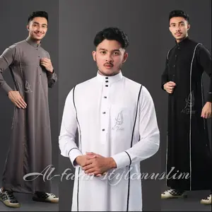Jubah Gamis Pria slimfit TAYYIP jubah gamis pria muslim jubbah busana muslim alfaan gamis gamis jubah hitam jubah putih lengan panjang AL-FAAN Jubah Gamis Pria Slimfit TAYYIP Kombinasi Strip Lengan Panjang Kancing Kotak Bahan Polyester Doff Dewasa Arab