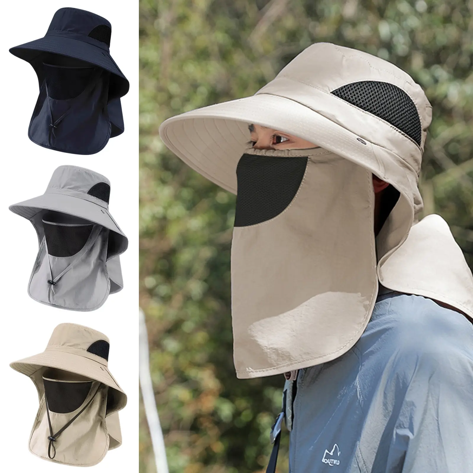 Summer Sun Hats Uv Protection Outdoor Hunting Fishing Cap For Men Women Hiking Camping Visor Bucket Hat Neck Flap Fisherman Hat