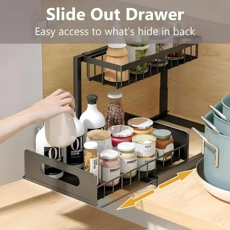 Under Sink Organizer, 2 Tier Slide Out Sink Shelf, Pull Out Cabinet Storage, Bathroom Storage Rack, Kitchen Storage Rack, Home Organizer 5
