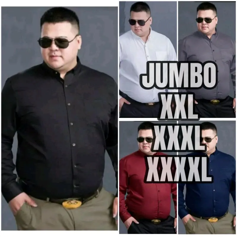 KEMEJA LENGAN PANJANG JUMBO 2X 3XL 4XL 5XL Baju Tebal Hitam Standar Kancing