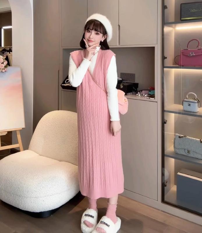 Young Mom | Set yếm bầu Y535 chất vải len dày dặn ấm áp mùa Đông, kiểu dáng sang trọng lịch sự hàng nhập Quảng Châu Thai sản Thai kỳ Thoải mái Thoáng khí Váy Bầu Đầm Bầu