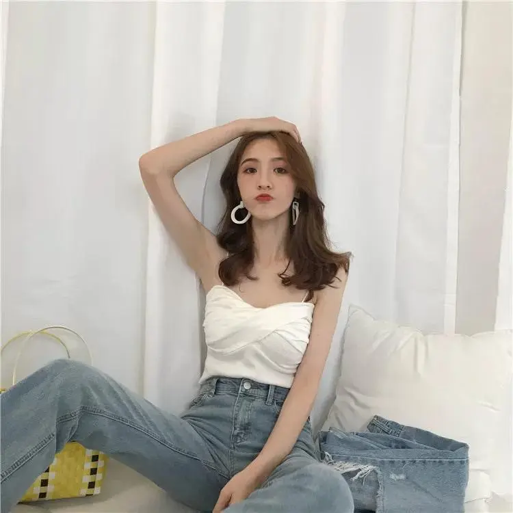 Blackpink Tanktop Olivia Croptop Silang Fit Bahan Rajut Pakaian Wanita Style Korea 4038 4