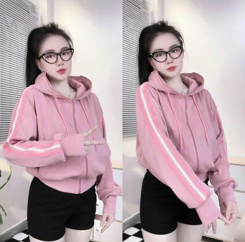Áo Khoác Nỉ Có Nón Tay Phối Màu Cầu Vòng BASIC Phong Cách Mới Có túi Trong Jacket Nữ Top Women Hoodie