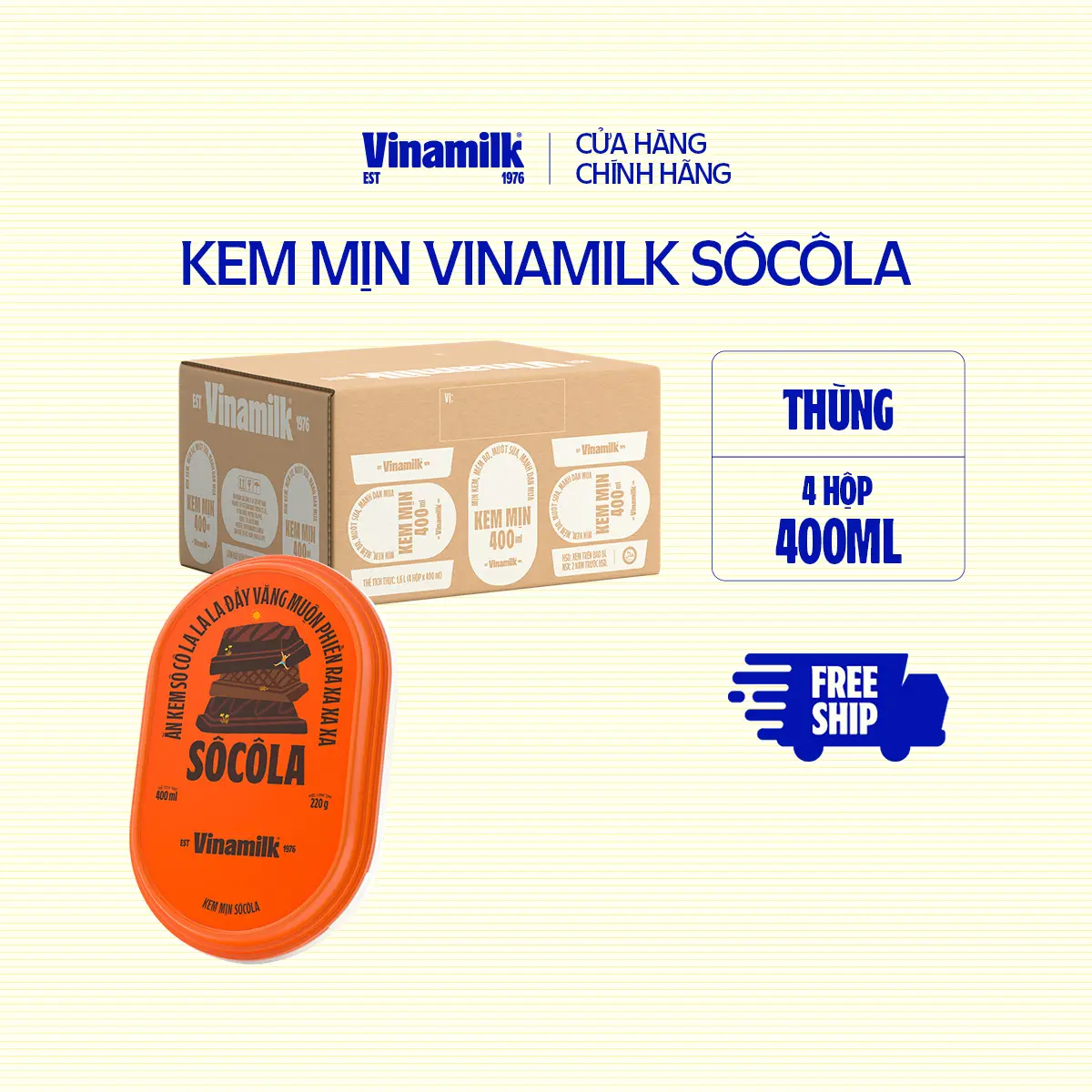 [CHỈ GIAO THÀNH PHỐ LỚN BÁN KÍNH 10KM] Thùng 4 hộp Kem mịn Socola hộp 400ml
