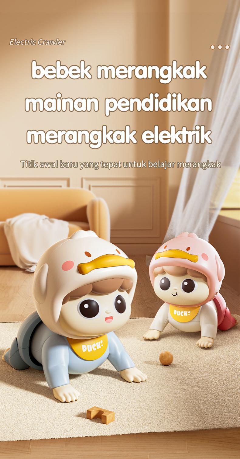 Habibi Boneka Merangkak Elektrik Bayi 0-12 Bulan - Mainan Edukasi Pelatih Gerak & Angkat Kepala Interaktif Toys Perempuan Dolls bayi  mainan