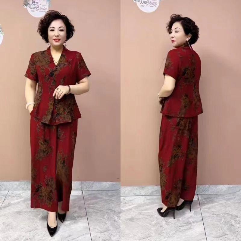 áo sơ mi nữ 2025 mẫu mớiBộ Đồ Cho Mẹ, Chất Liệu Polyester, Quần Áo Mùa Hè, Hàng Mới Về, Áo ngắn Tay Quần Ống Rộng Cạp Cao In Họa Tiết Cổ Điển, Bó Sát, Bộ Hai Mảnh, 2025 bộ  đồ  hello  kitty bộ  hoa  tây  tử đồ  bộ  cánh  dơi  nữ bộ  đồ  butterfly bộ  lanh 5